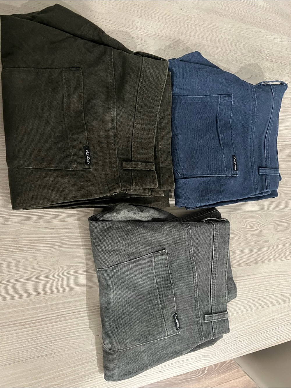 Calvin Klein Cargo Pants Trio — Olive, Navy & Gray